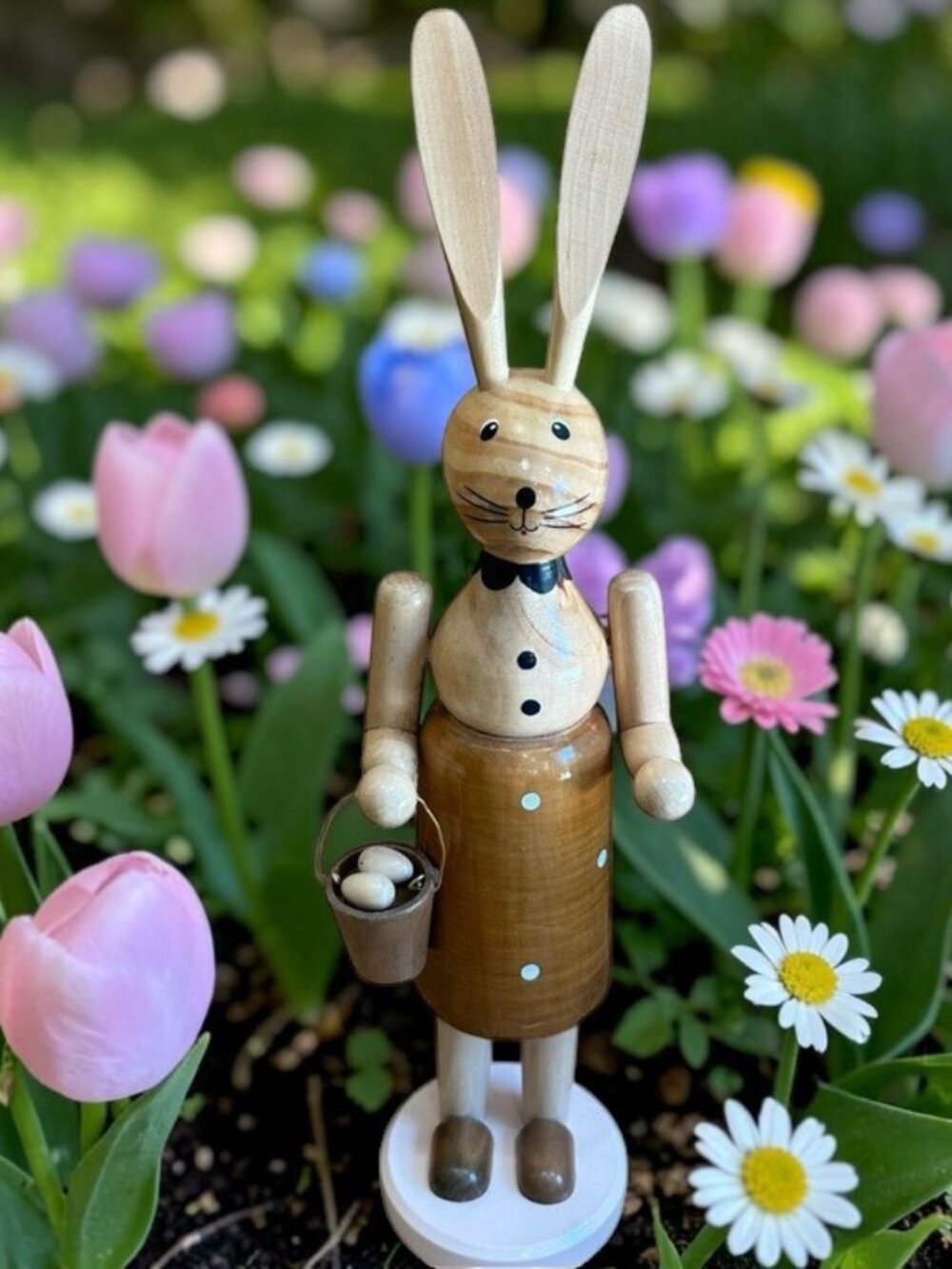 Martha Stewart Wooden Mrs Easter Bunny with Eggs and Basket Figurine Home Decor